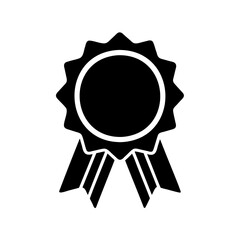 A shiny black award badge with ribbon illustration for designs