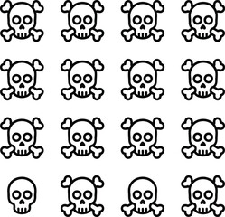 Obraz premium Sixteen skull and crossbones icons arranged in a grid pattern on a white background in outline style