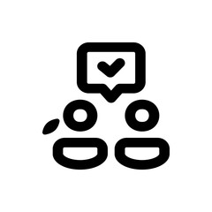 Two people icon with a check mark in a speech bubble above them, suggesting agreement or confirmation icon