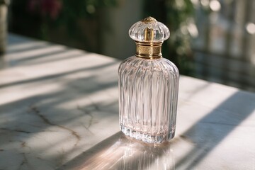 Elegant perfume bottle on marble (1)
