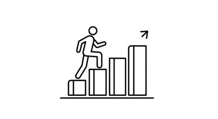 Vector illustration of business growth and career advancement, person climbing stairs representing success and progress