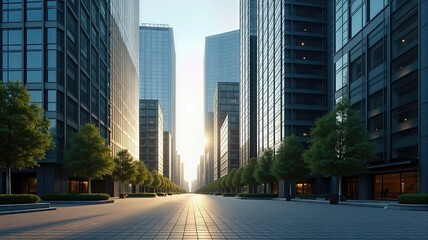 Frankfurt's impressive financial district skyline with modern banking skyscrapers. Skyscrapers of Frankfurt business district.