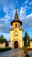 Church steeple at sunset