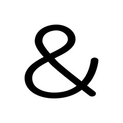 Illustration of a bold black ampersand symbol on a white background with simple and minimalist design style