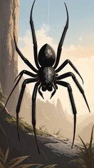 Black spider in a natural setting