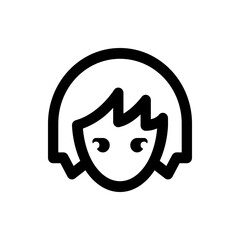 Illustration of a stylized face with short hair and a circular frame around the head in black outline