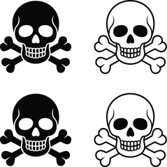 Four skull and crossbones icons in black and white arranged in a square on a white background