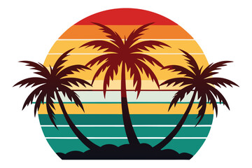 Obraz premium Retro sunset background with three palm trees providing a tropical vibe silhouette for summer