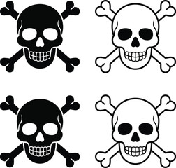 Four skull and crossbones icons in black and white arranged in a square on a white background