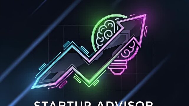 Startup Advisor: An eye-catching business logo featuring a stylized arrow with the bulb and brain, symbolizing growth and innovation, on a futuristic dark backdrop.