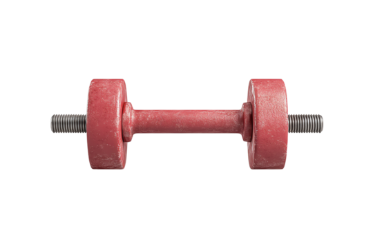 Red dumbbell on a white isolated background, perfect for fitness, workout, and strength training visuals.
