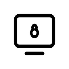 Illustration of a computer screen displaying the number eight in a bold and simple black and white design style