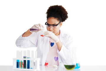 African American girl learning science and test chemical for liquid in the lab classroom of school. She studying and learning experiment science in the laboratory. Education concept