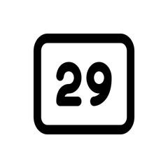 Illustration of a calendar icon showing the number twenty nine inside a rounded corner rectangular shape