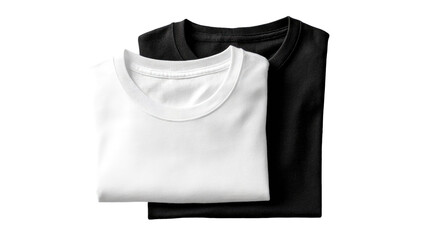 Two folded t-shirts, white and black, lie atop each other.  Close-up view