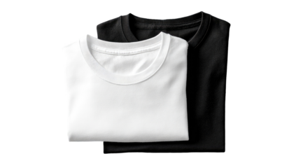 Two folded t-shirts, white and black, lie atop each other.  Close-up view