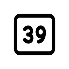Illustration of the number thirty nine inside a rounded rectangle with a thick black outline design element