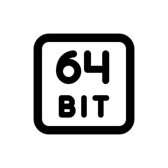 Illustration of a sixty four bit icon with rounded corners and bold font on a white background space provided