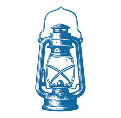 Detailed vintage blue oil lamp illustration for camping and adventure concepts