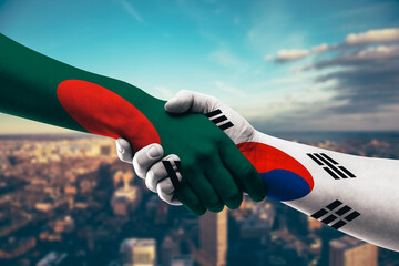 Shaking hands Bangladesh and South Korea