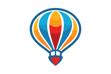 Naklejka premium Stylized air balloon icon showcases vibrant blue, red, and orange color combination on white