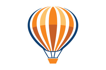 Obraz premium Elegant hot air balloon ascends with orange and white vertical stripes against the sky