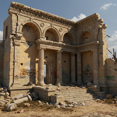Ancient ruins with columns and weathered stone structure