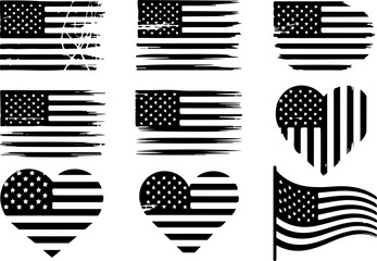 Waving American Flags Silhouette Design