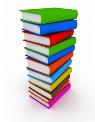 Stack of Colorful Hardcover Books with Clean Edges on White Backdrop for Academic Study