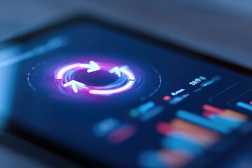 Dynamic interface displaying vibrant data visuals and circular p