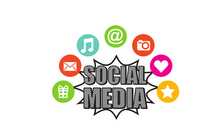 Fototapeta premium Colorful social media concept design with a network of digital communication icons for online sharing and networking