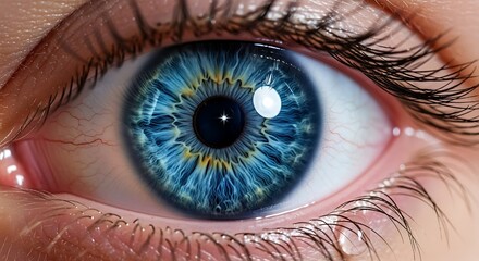 Fototapeta premium Extreme close up of a beautiful human blue eye with a detailed iris.