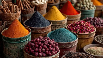 Colourful spices are sold at the bazaar
