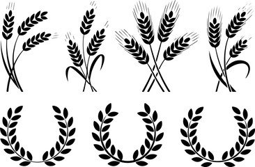 Wheat Sheaves and Laurel Wreath Silhouette Set