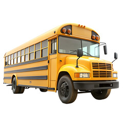 A classic yellow school bus, a common sight for student transportation, is shown isolated on a transparent background, ready for its daily route
