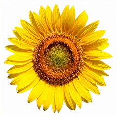 Fototapeta premium Close up of Vibrant Yellow Sunflower with Brown Center and Detailed Petals on White Background