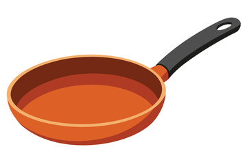 Orange nonstick skillet featuring a black handle rests against a simple, plain white background