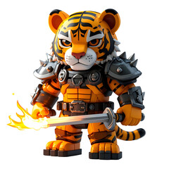 Tiger warrior with sword and flames