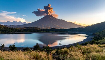 Volcanic lake at sunrise