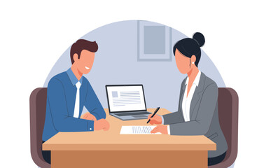 Obraz premium Professional Business Meeting with Two Colleagues Discussing Ideas