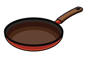 Cartoon frying pan with a brown handle is displayed against a clean white background