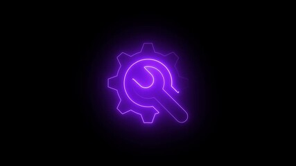 Abstract Neon glowing gear setting icon on black background . Technology setting animation icon. Technical concept and networking concept. Neon line gear and networking system - Powered by Adobe
