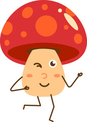 Cheerful Mushroom Character Winking and Dancing Illustration