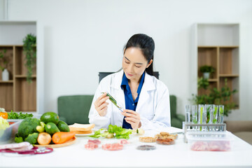 Scientist in a modern lab analyzing food samples with advanced equipment. Perfect for food science, research in  in food science and biotechnology
