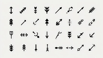 Set Of Simple Black And White Pixel Art Arrows And Symbols