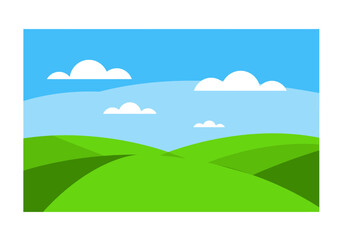 Obraz premium Beautiful landscape with rolling hills, blue sky, and fluffy clouds. Ideal for naturethemed designs, travel brochures, or website backgrounds.