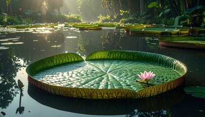 Lush lotus pond at sunrise