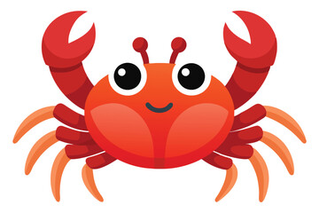 Cartoon red crab presents a cute smile with large claws and antenna
