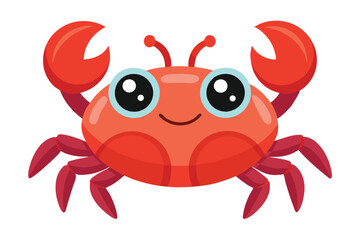 Playful crab with big eyes and prominent claws isolated against a bright white background