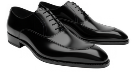 Elegant black leather dress shoes isolated on transparent background